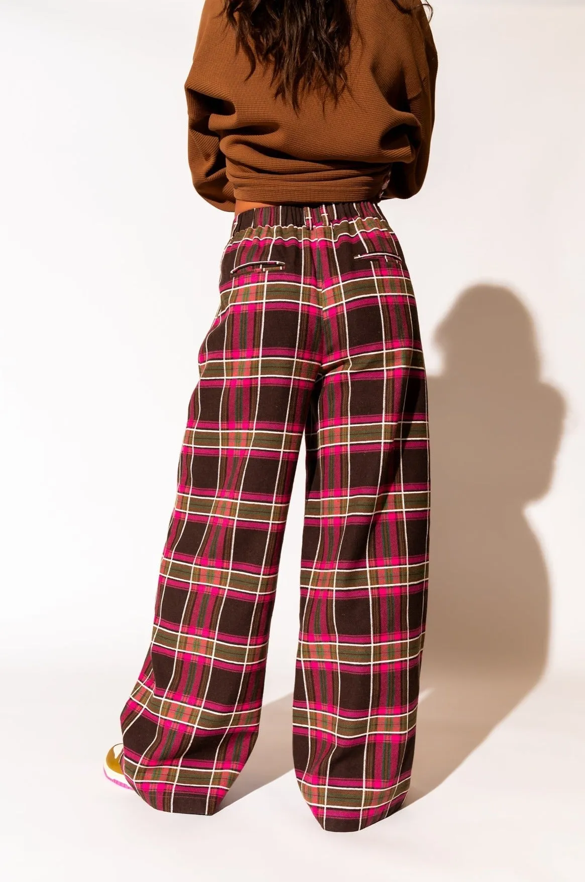 Lovers Lane Plaid Wide Leg Trousers in Pink