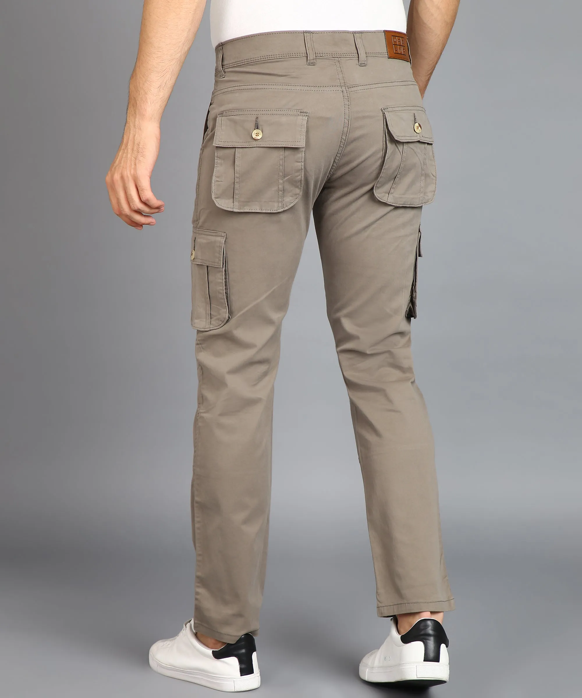 Men's Grey Regular Fit Solid Cargo Chino Pant with 6 Pockets