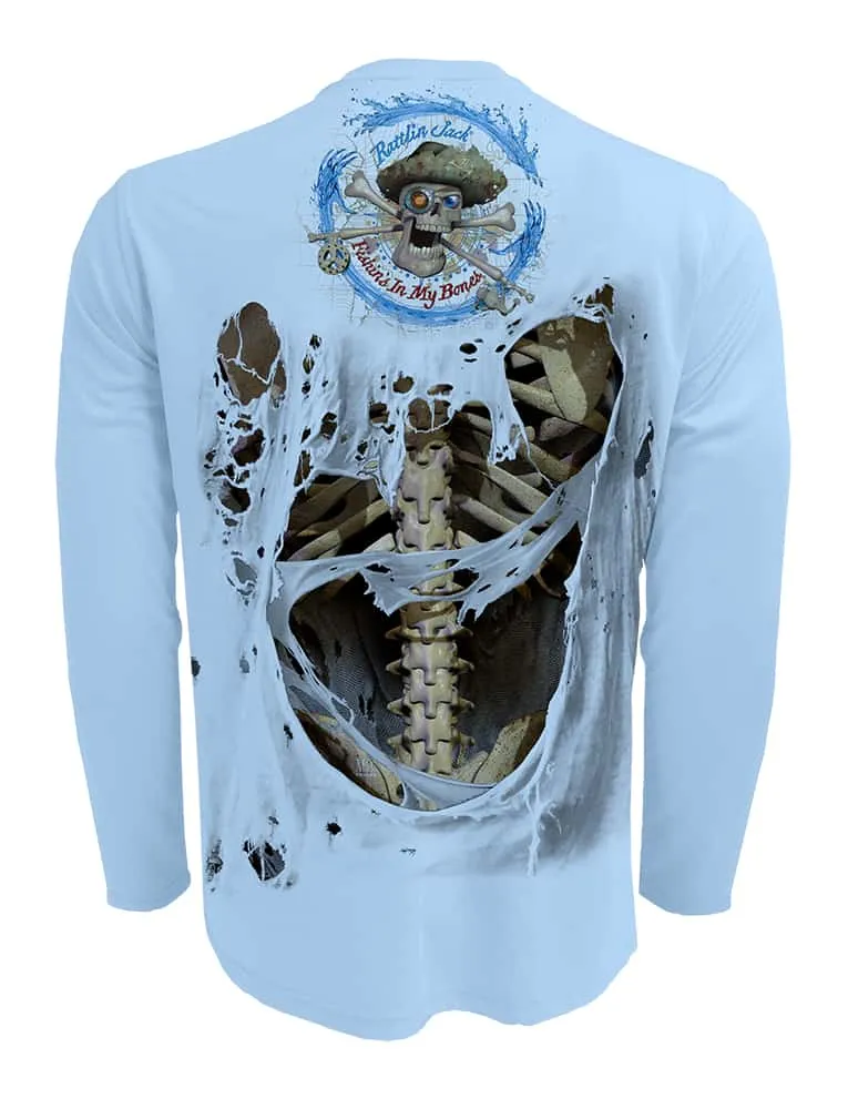 Men's Skeleton Bones UV Fishing Shirt by Rattlin Jack | Long Sleeve | UPF 50 Sun Protection | Performance Polyester Rash Guard |