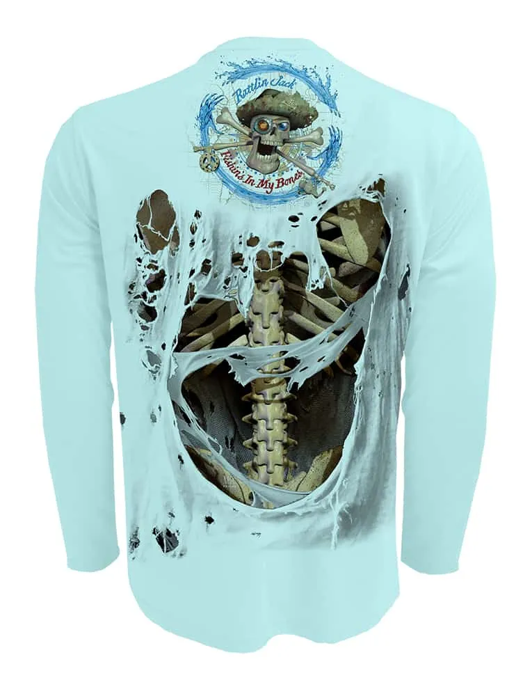 Men's Skeleton Bones UV Fishing Shirt by Rattlin Jack | Long Sleeve | UPF 50 Sun Protection | Performance Polyester Rash Guard |