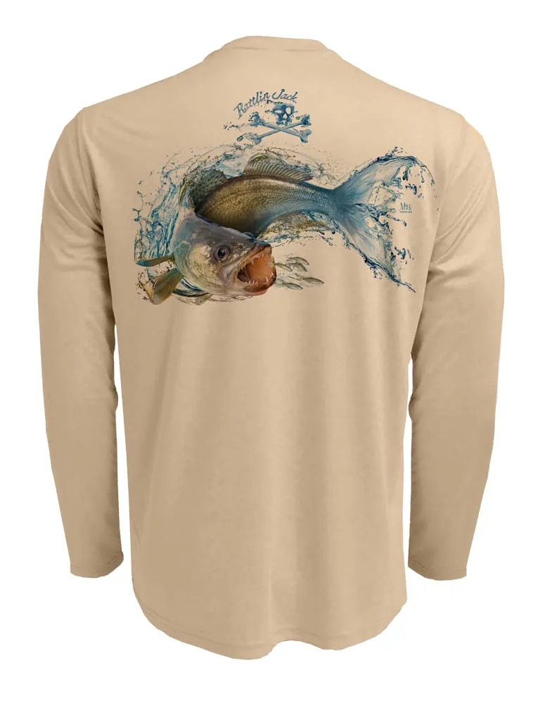 Men's Walleye UPF 50 Fishing Shirt by Rattlin Jack | Long Sleeve | UV Protection | Performance Polyester Rash Guard |