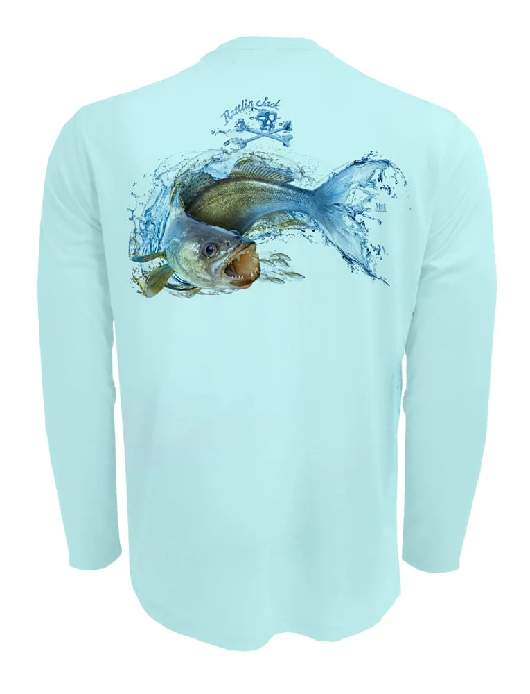 Men's Walleye UPF 50 Fishing Shirt by Rattlin Jack | Long Sleeve | UV Protection | Performance Polyester Rash Guard |