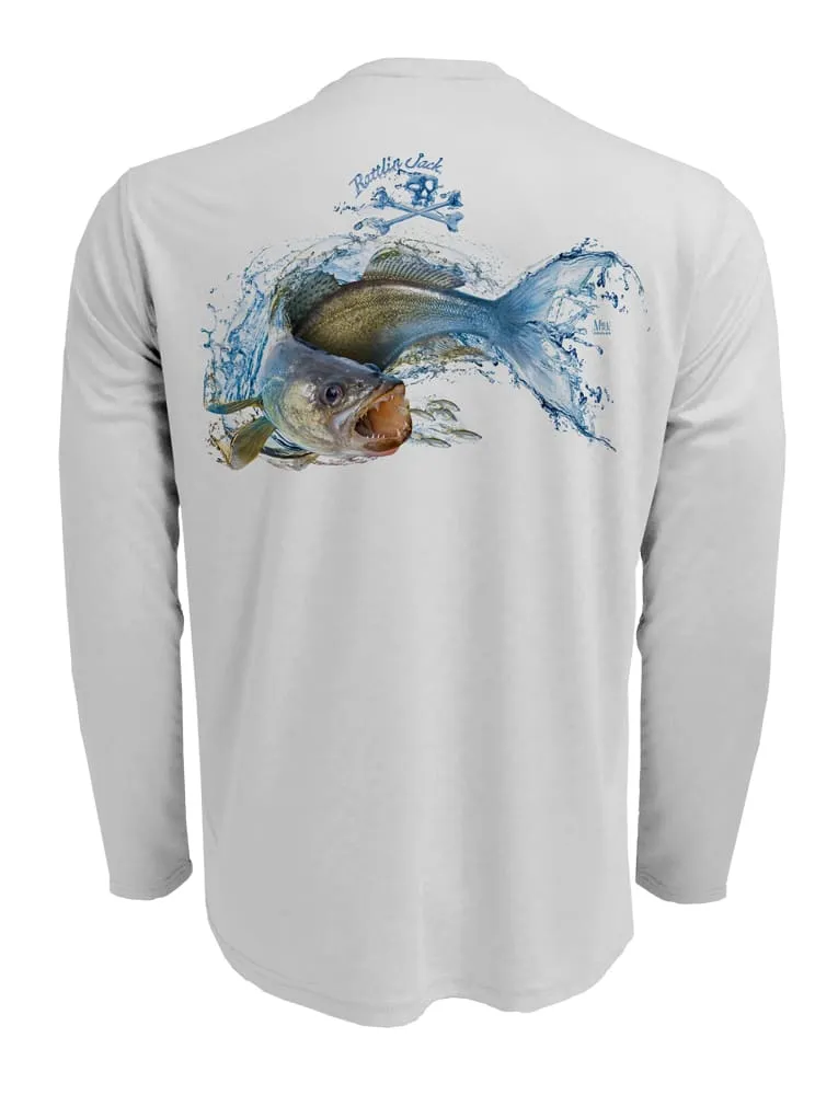 Men's Walleye UPF 50 Fishing Shirt by Rattlin Jack | Long Sleeve | UV Protection | Performance Polyester Rash Guard |