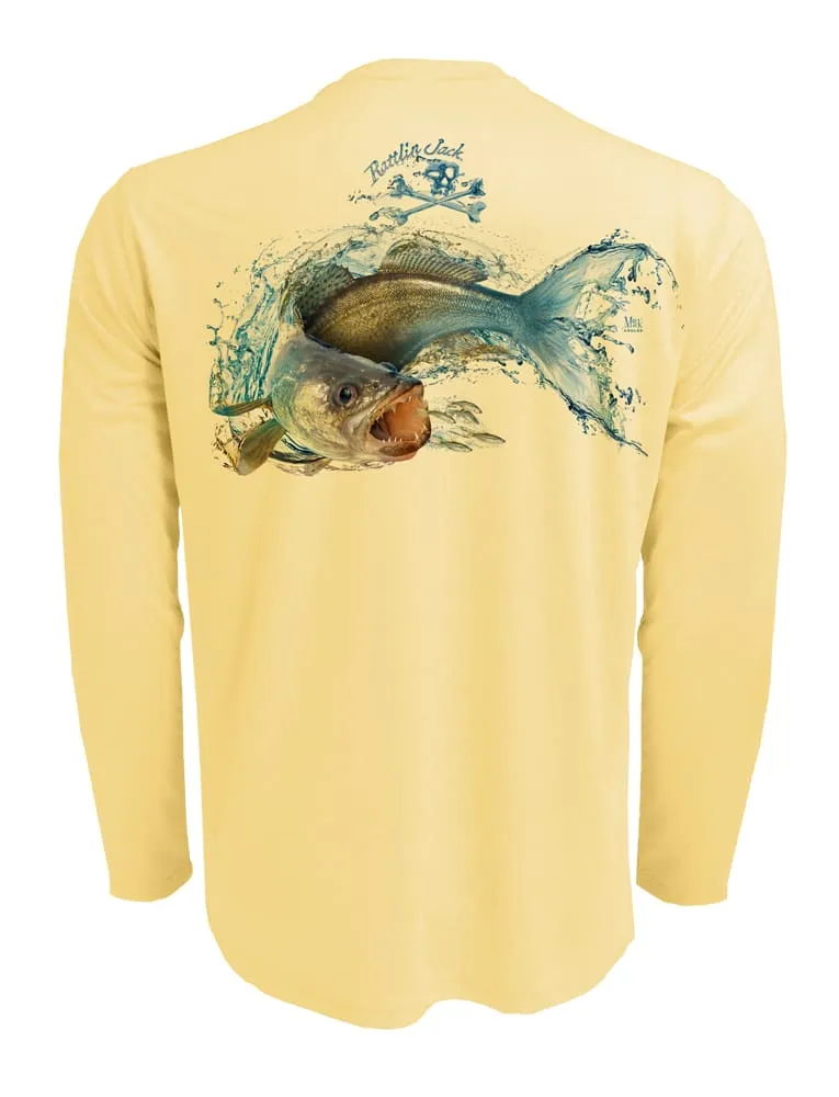 Men's Walleye UPF 50 Fishing Shirt by Rattlin Jack | Long Sleeve | UV Protection | Performance Polyester Rash Guard |