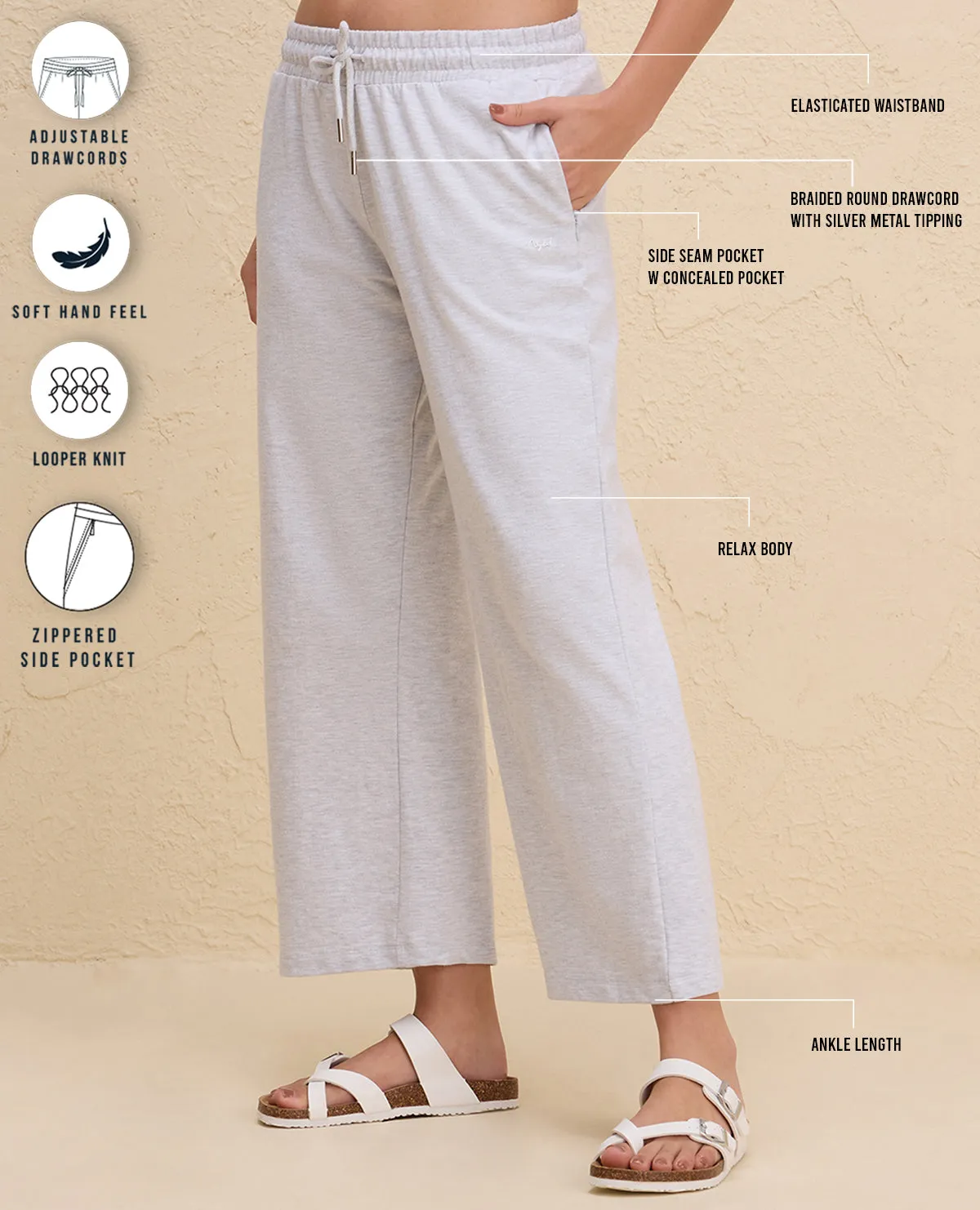 Nykd By Nykaa Summer Essential Comfort Cotton Terry Lounge Pants -NYLE606-Grey Melange