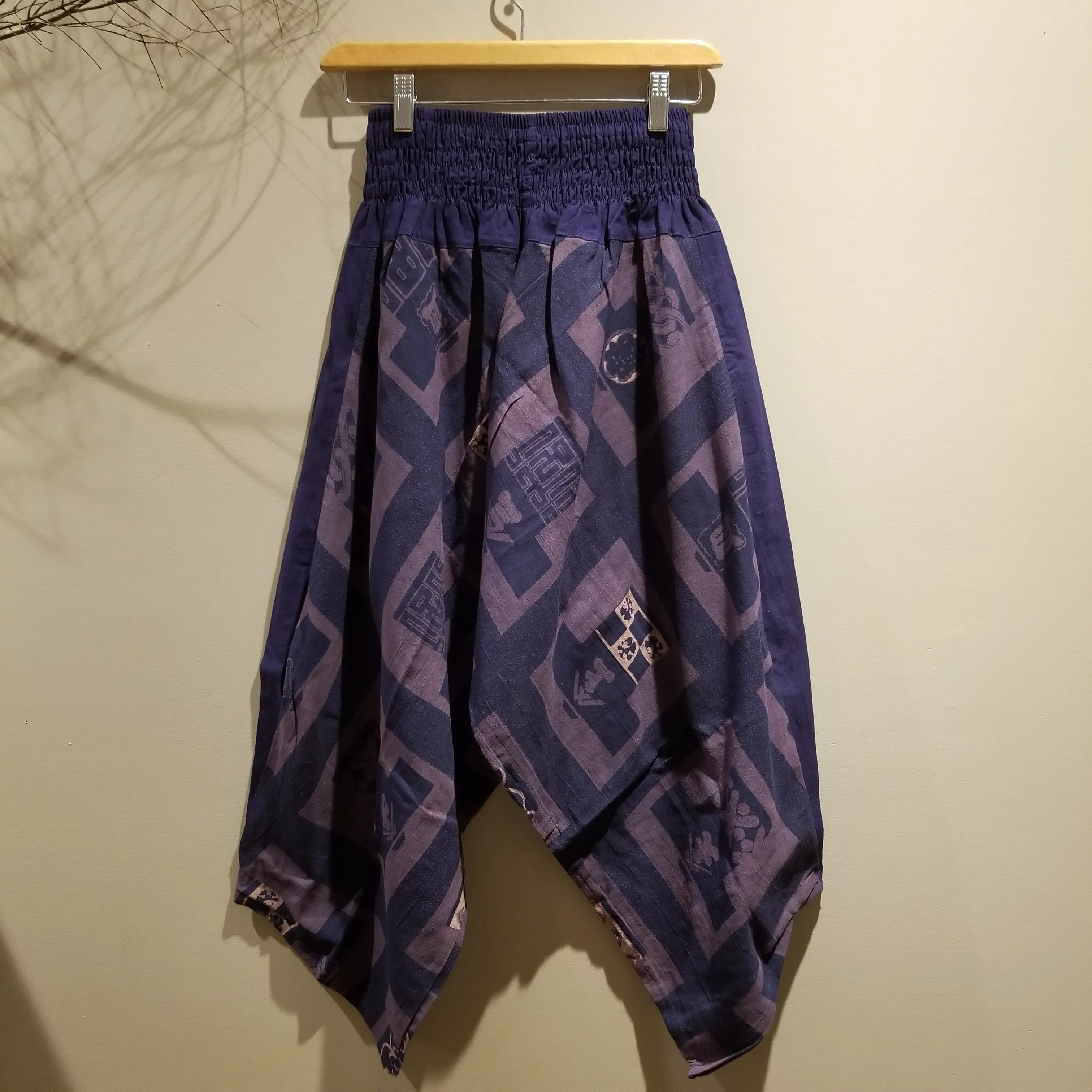 Purple Blue Elastic Waist Samurai Pants