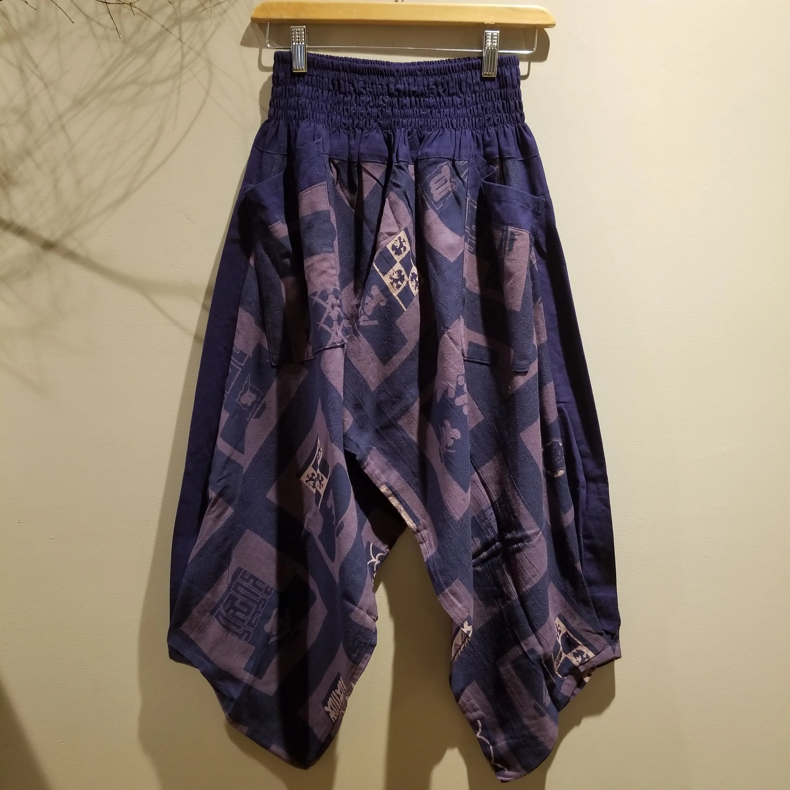 Purple Blue Elastic Waist Samurai Pants