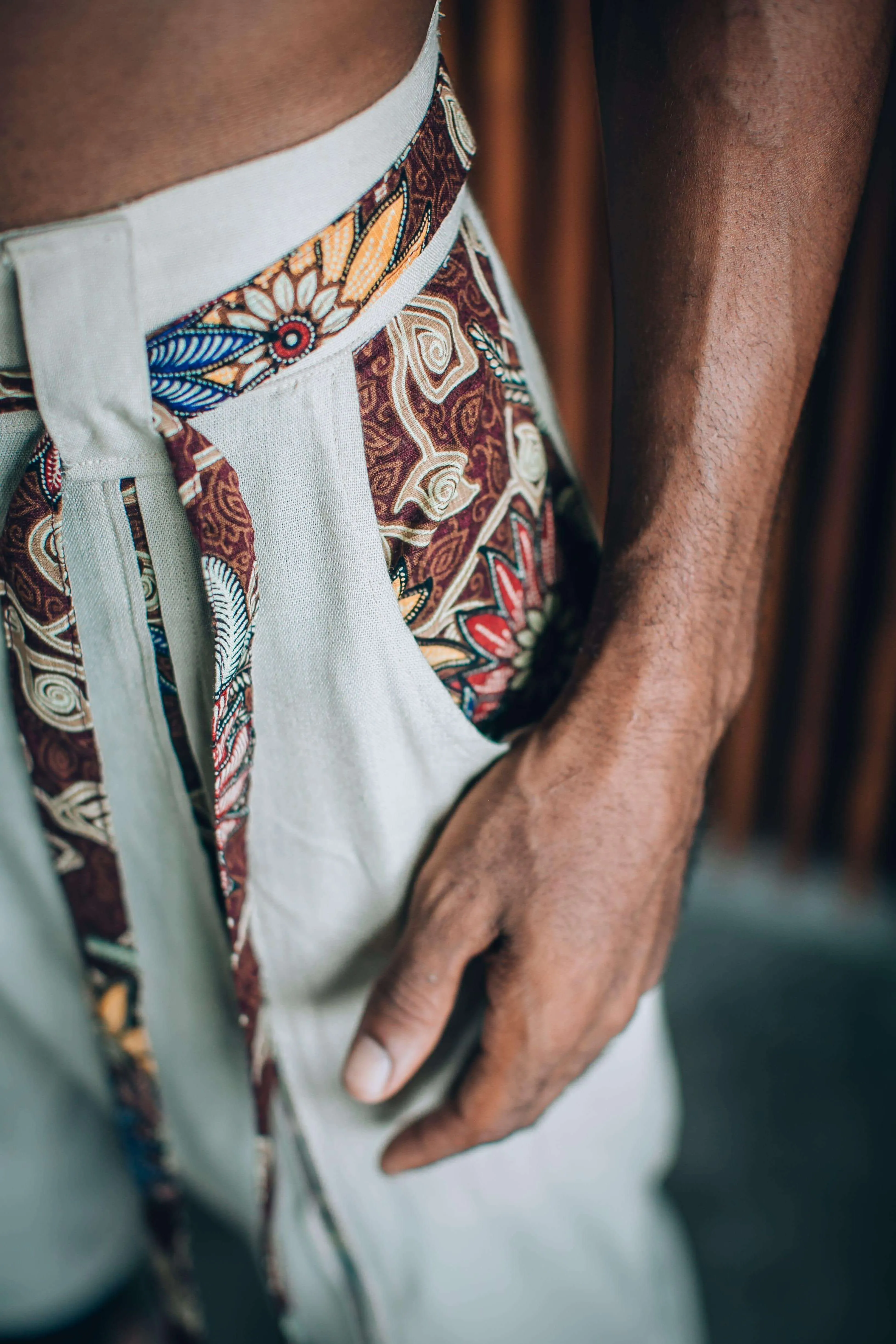 QI PANTS - Oriental Drop Crotch Linen Pants