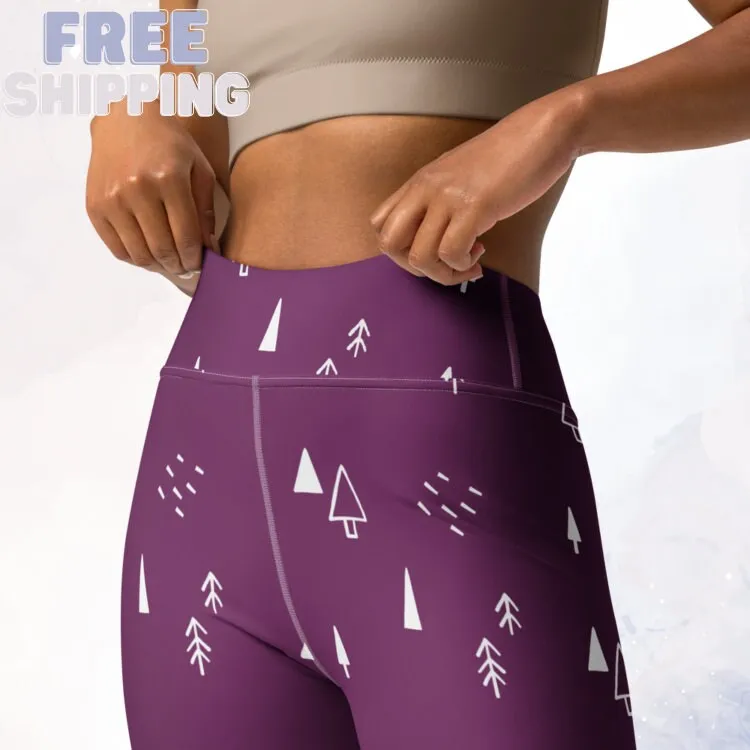 Scandinavian Forest Purple High Waist Leggings