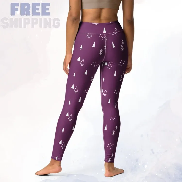 Scandinavian Forest Purple High Waist Leggings