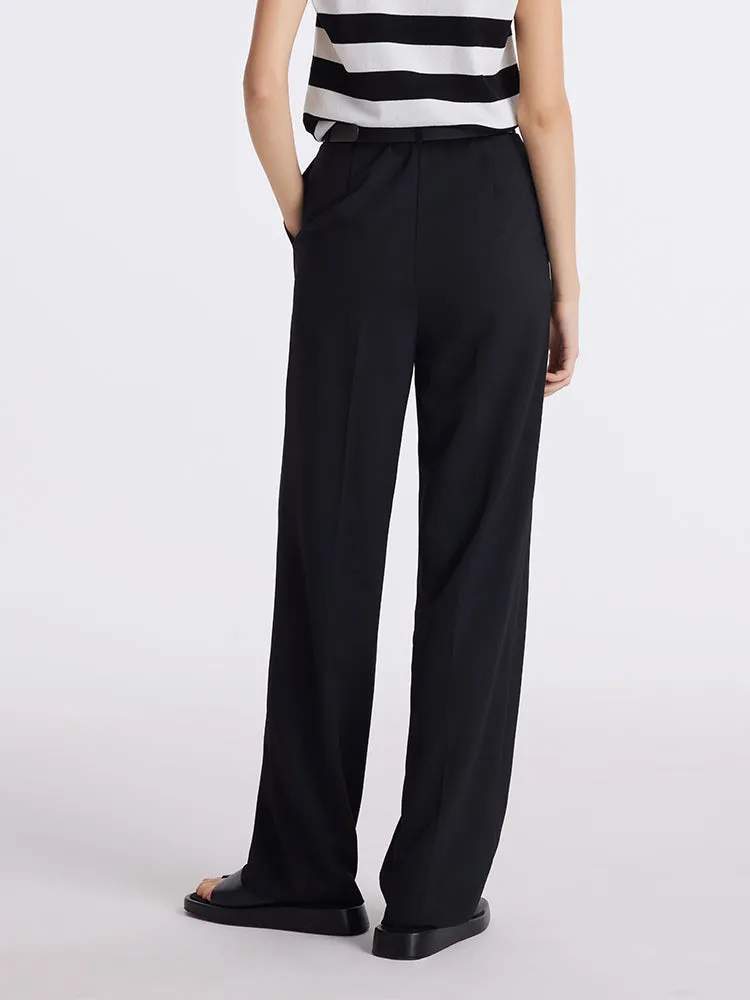 Straight Pleated Women Pants With Belt