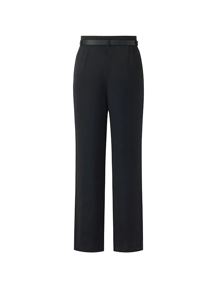 Straight Pleated Women Pants With Belt