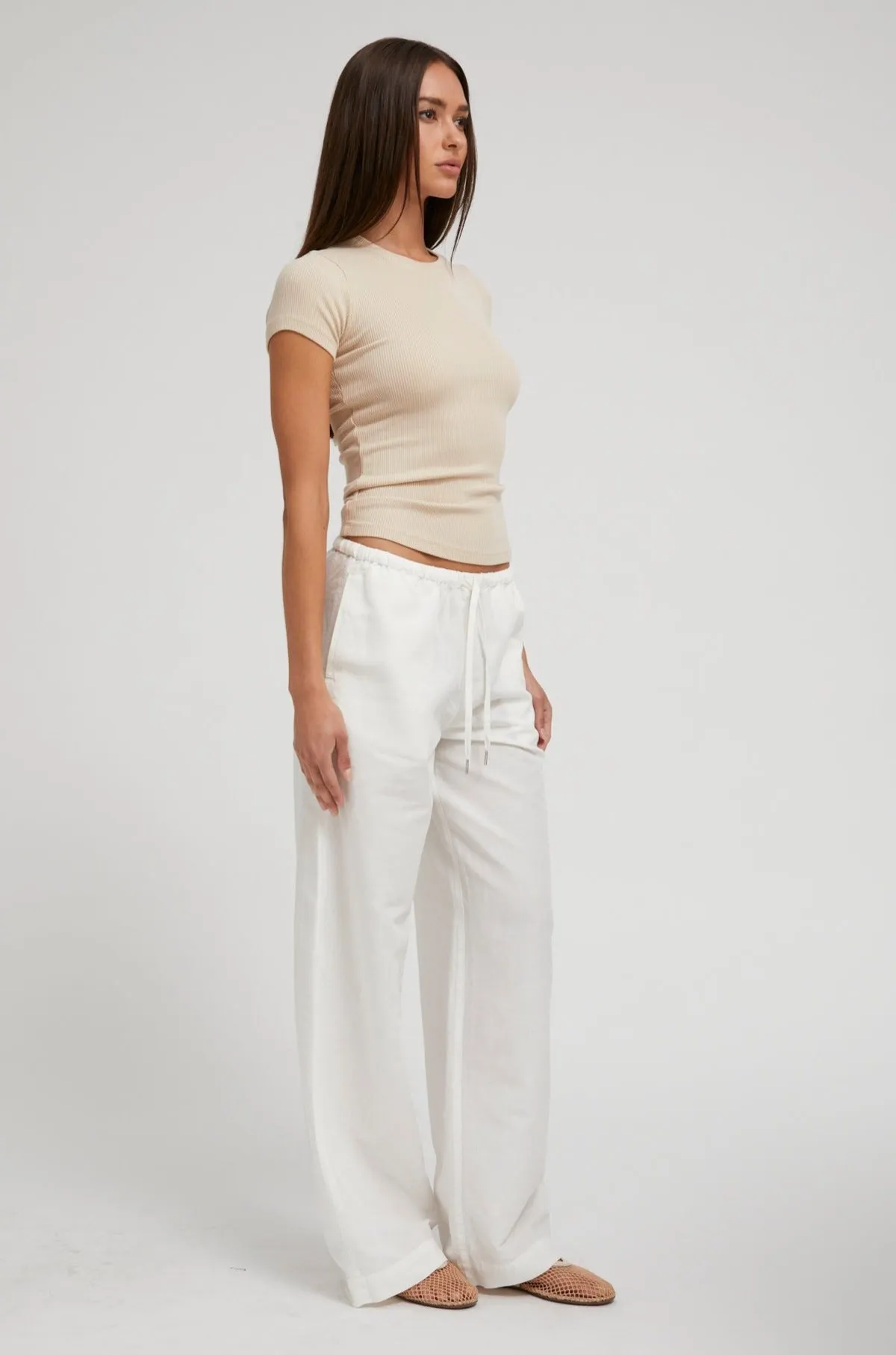 White Linen Drawstring Pants