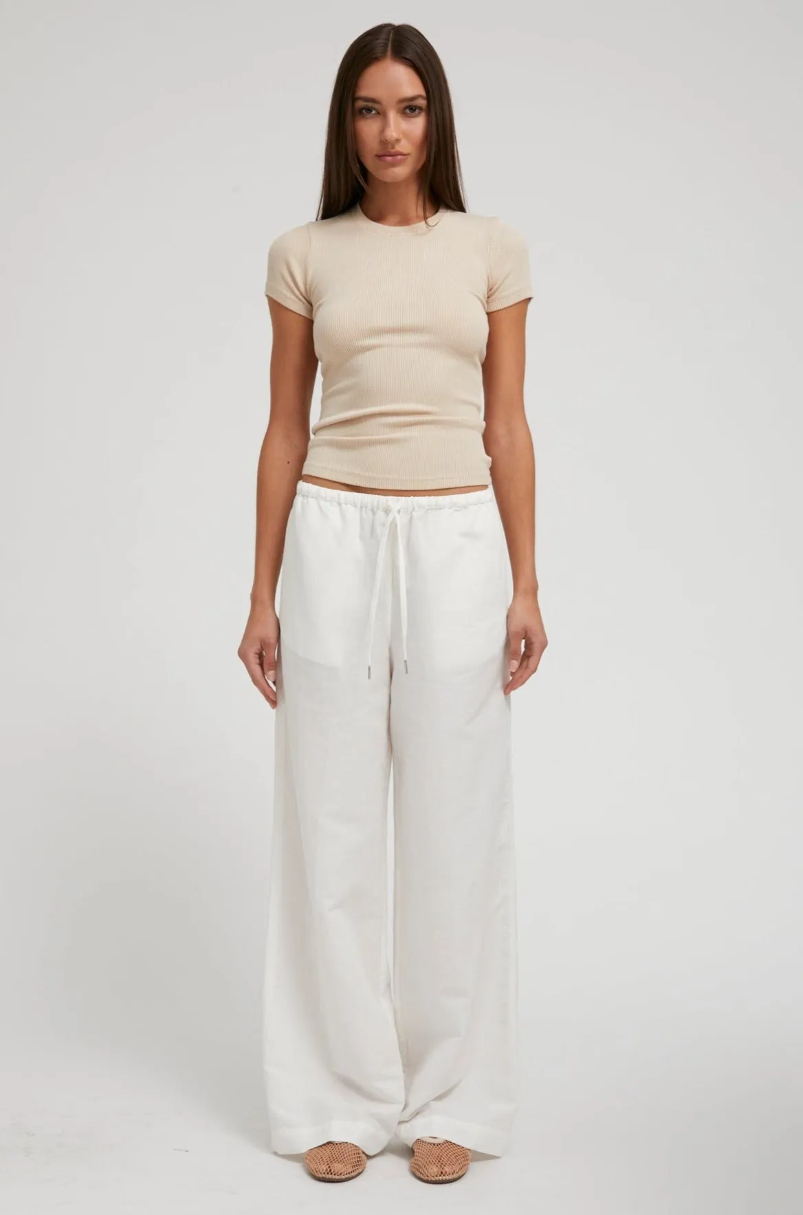 White Linen Drawstring Pants