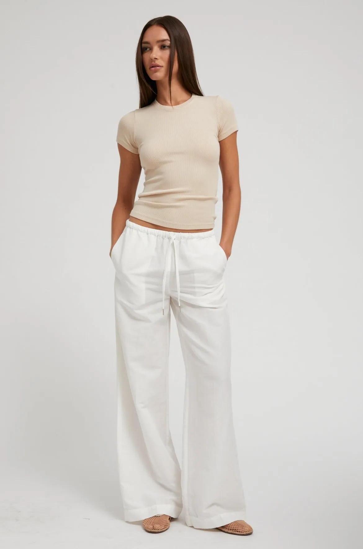 White Linen Drawstring Pants