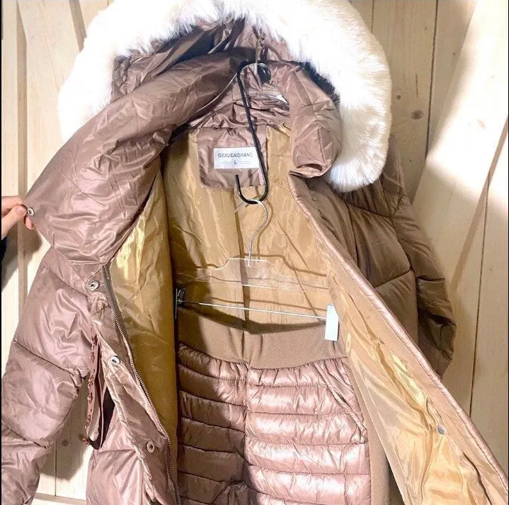 Winter Warm Taupe Puffer separates ski jacket or snow pant coordinate pieces womens Sz XS S M L XL beige cabin cozy quilted insulated