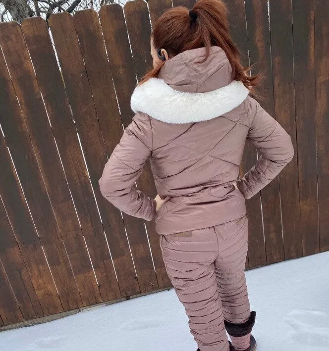 Winter Warm Taupe Puffer separates ski jacket or snow pant coordinate pieces womens Sz XS S M L XL beige cabin cozy quilted insulated